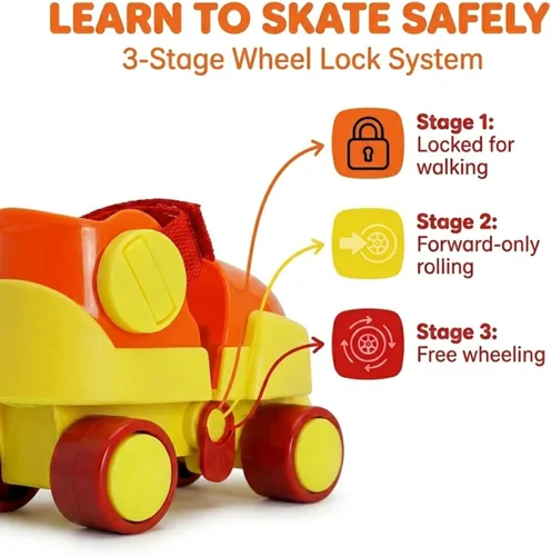 Vista 9 de Zippy Adjustable Roller Skates for Kids - Beginner-Friendly - Sizes J7–Youth 1 - Double Lock Strap for Stability - First Skates for Boys and Girls