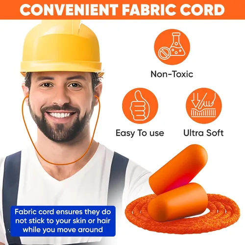 Vista 3 de 20 pares de tapones de espuma para los oídos con cable, protección suave y cómoda para los oídos, desechables envueltos individualmente