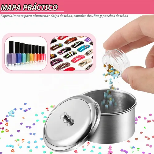 Vista 4 de 3 piezas de acero inoxidable arte de uñas Dappen plato con tapas