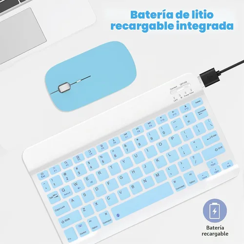 Vista 7 de QWERTY - Teclado Bluetooth de 10 pulgadas, teclado inalámbrico ultra delgado, sin retrasos, silencioso, compatible con iPhone, iPad, computadora
