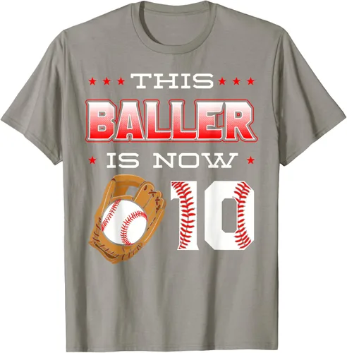 Vista 35 de This Baller Is Now 10 - Camiseta de béisbol para fiesta temática de cumpleaños número 10, Negro