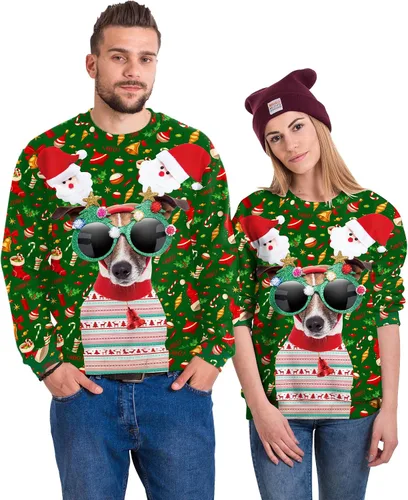Vista 5 de Sudaderas de Navidad unisex con estampado 3D y cuello redondo, manga larga, suelta, suéter de Navidad
