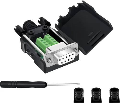 Vista 12 de 10 conectores DB9 macho Breakout, conectores RS232 de 9 pines, placa de módulo adaptador serie D-SUB RS485 sin soldadura con terminales de tornillo