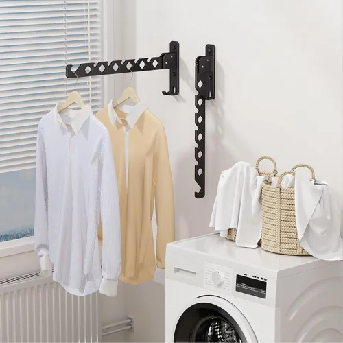 Vista 10 de Tendedero de Pared para Secar Ropa, Colgador de Ropa de Pared Plegable, Gancho Colgador de Lavandería para Baño, Perchero de Pared Interior Negro