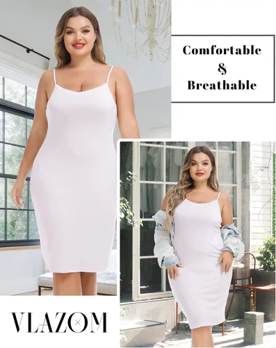 Vista 5 de Vlazom Vestidos de talla grande para mujer, con cuello en V, suave camisón con tirantes delgados ajustables, mini vestido casual debajo