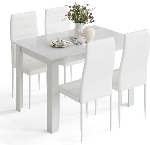 Vista 10 de Mondeer Juego de mesa de comedor para 4, sillas de mesa de cocina con respaldo alto, juego de comedor y oficina en casa, 47.2 x 35.4 x 29.5 pulgadas
