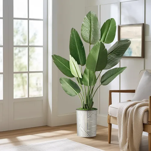 Vista 15 de SIGNWIN - Árbol artificial en moderna maceta con efecto de granito, ave del paraíso artificial de seda para decoración del hogar en interiores