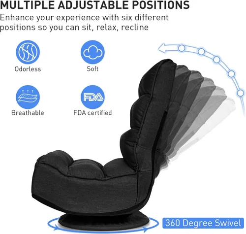 Vista 5 de ERGOMASTER Silla plegable reclinable para juegos con giro de 360 grados, 5 posiciones ajustables (negro)