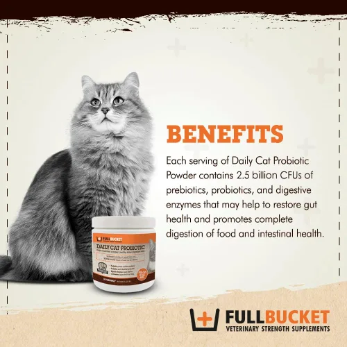 Vista 3 de FullBucket Daily Cat - Polvo probiótico para diarrea, gases y apoyo a la salud intestinal y estomacal con prebióticos y enzimas, 30 porciones