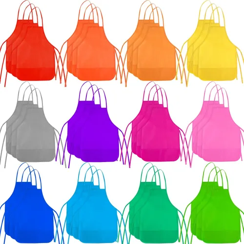 Vista 13 de 12 piezas de delantales para niños de color rojo rosa con 2 bolsillos amplios para arte, actividades de pintura, manualidades en la cocina Rosa Rojo