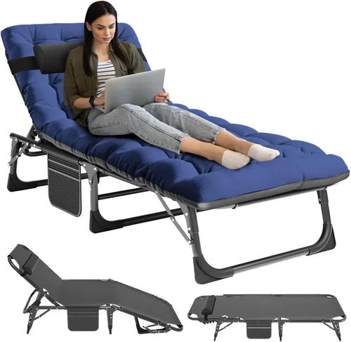 Vista 9 de NAIZEA Catre plegable de camping con alfombrilla para adultos, silla de descanso ajustable al aire libre, cama de dormir resistente, catres de Silla