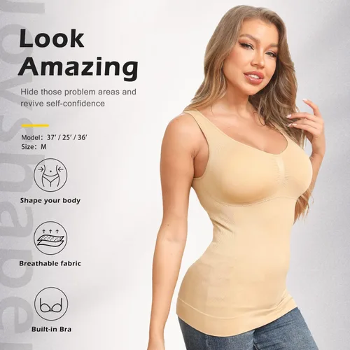 Vista 3 de Camisolas moldeadoras con brasier integrado control de abdomen camisetas sin mangas de compresión para mujer moldeador de cuerpo sin mangas