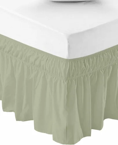 Vista 9 de Falda de cama verde ágata, tamaño Queen de 16 pulgadas de caída, ajustable y elástica, plisada, con volantes de lujo para cama base individual