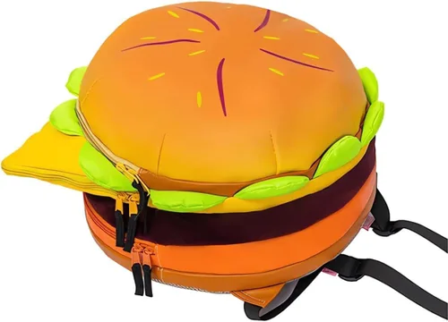 Vista 6 de Mochila de hamburguesa con queso, Amarillo, Estilo divertido y de dibujos animados