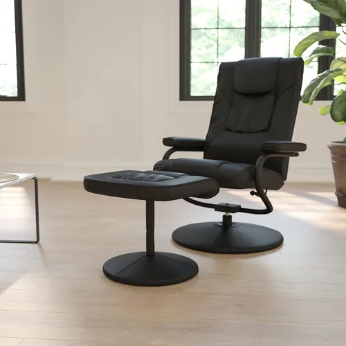 Vista 2 de Flash Furniture Rachel - Silla reclinable de LeatherSoft contemporánea multiposición con otomana, silla reclinable giratoria de 360 grados y juego