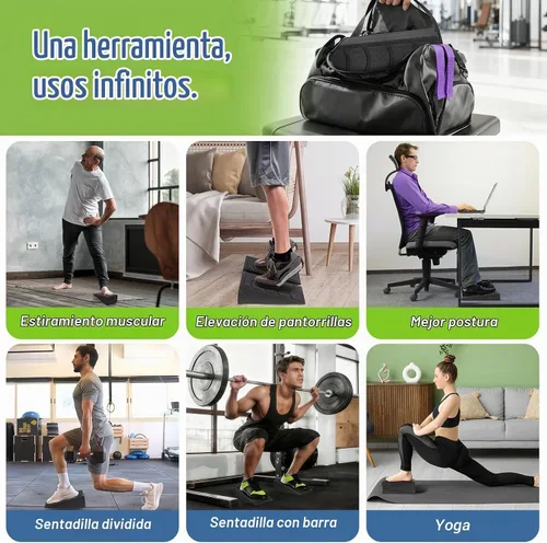Vista 7 de ODCPN Squat Wedge Block, 5 Adjustable Angles Slant Board for Calf Stretching with Stretching Strap & Poster, 520 LBS Heel Elevated Squat Wedge