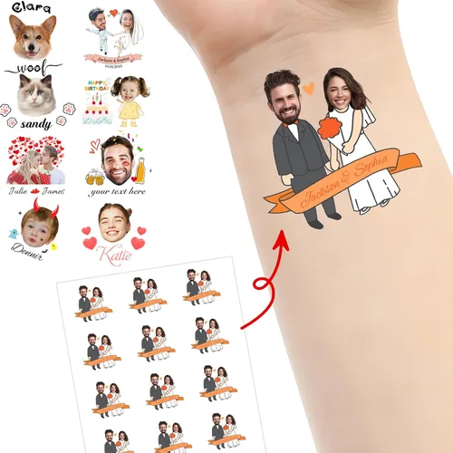 Vista 19 de Tatuajes personalizados temporales personalizados temporales con nombre, logotipo, foto facial para adultos, boda, cumpleaños, San Valentín