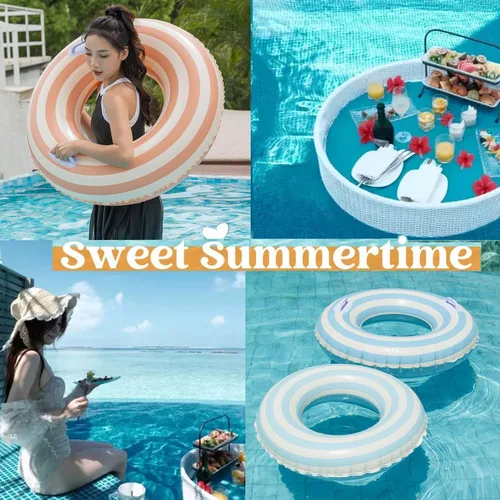 Vista 5 de Flotadores de piscina para adultos, anillo de natación a rayas, flotadores inflables para piscina, balsa para fiesta, agua, verano, playa, tumbona