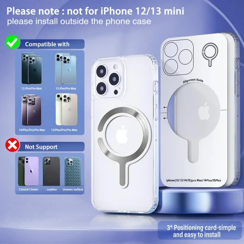 Vista 4 de Anillo adaptador magnético para Magsafe, convertidor de funda adhesiva fuerte para iPhone 16/15/14/13 Android, kit de conversión de bucle de metal