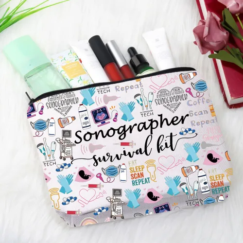 Vista 5 de GJTIM Kit de supervivencia para ecografista, regalo para radiólogo, bolsa de maquillaje con cremallera para ultrasonido, bolsa de maquillaje