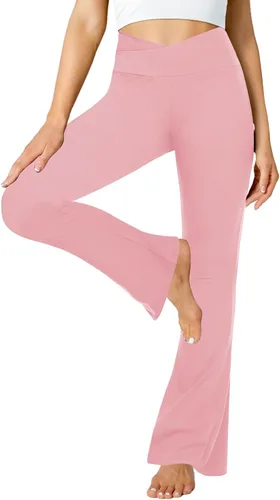 Vista 25 de ZOOSIXX Pantalones de yoga acampanados para mujer, leggings cruzados suaves con corte de bota