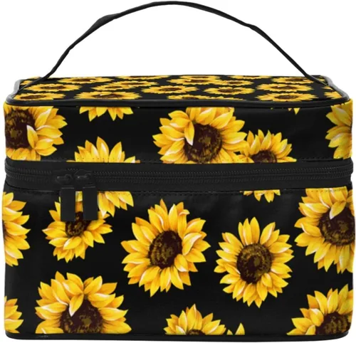 Vista 4 de Bolsa de maquillaje con asa, estuche de cosméticos con cremallera, bolsa de aseo portátil de viaje para mujeres y niñas, duradera, 1 Foto