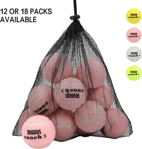 Vista 2 de Teloon Pelotas de tenis de entrenamiento de presión, bolsa de transporte de malla de 12 o 18 unidades, 4 colores disponibles, pelotas de tenis sin