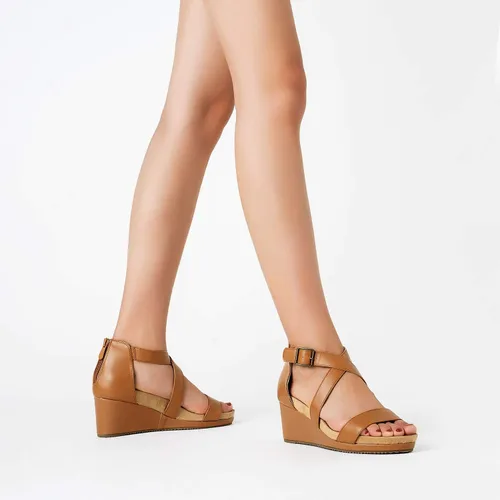 Vista 6 de Dream Pairs - Sandalias con plataforma de cuña para mujer, con punta abierta y correa para el tobillo con hebilla, para el verano