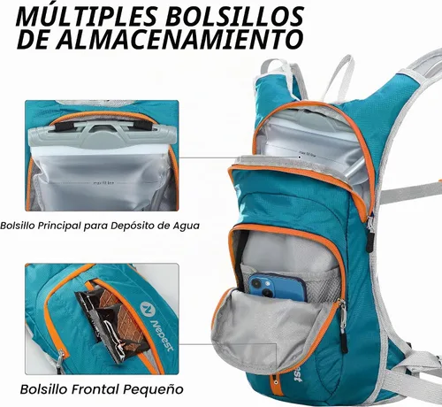 Vista 2 de Nepest Hydration Pack Backpack with 2L Water Bladder Reflective Lightweight Water Pack, Hydropack bag for Hiking, Running, Biking, Cycling, Verde