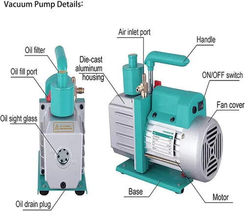 Vista 5 de ATO - Bomba de vacío de paletas rotativas de una etapa de 3 CFM/12 CFM, bomba de vacío monofásica universal, para aire acondicionado, refrigeración