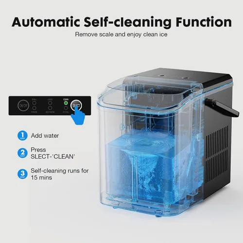 Vista 3 de Sweetcrispy - Máquina para hacer hielo de encimera, máquina de hielo portátil autolimpiable con cuchara de hielo, cesta y asa, 9 cubos en 6 minutos