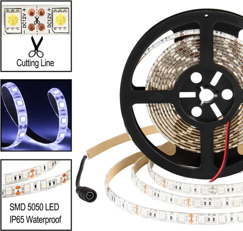 Vista 5 de SUPERNIGHT tira de luz LED, 16.4ft5M SMD 5050 60LedsM azul impermeable LED flexible Flash 300 LEDs cuerda luces