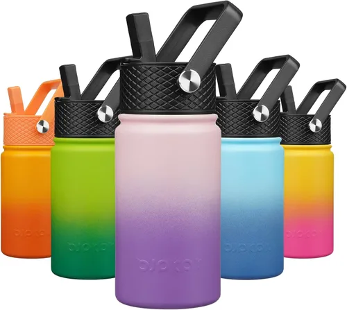 Vista 72 de BJPKPK Botella de agua con tapa con pajilla, botella de agua aislada de 15 onzas, botellas de agua de metal de acero inoxidable, termo reutilizable