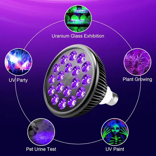 Vista 4 de KINGBO Bombilla negra, bombillas LED de 36 W E26 PAR38 que brillan en la oscuridad, LED de 395 nm para fiesta de luz negra, arte fluorescente