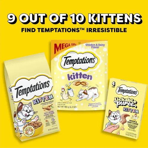 Vista 6 de Temptations Kitten Crunchy and Soft Treats - Paquete variado de pollo, lácteos, salmón y lácteos, bolsas de 6.3 onzas (paquete de 4)