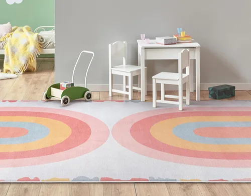 Vista 9 de Well Woven Alfombra de arco iris Crescent para niños, 3 pies 3 pulgadas x 5 pies, multicolor