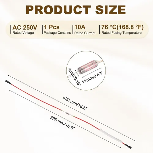 Vista 2 de MECCANIXITY Fusible de temperatura universal para olla arrocera, 168.8 °F 10 A 250 V Fusible térmico de metal con ambos terminales de fibra