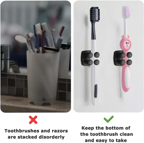 Vista 3 de Soporte de silicona para cepillos de dientes, gancho multifunción, impermeable, autoadhesivo, para cepillo de dientes, soporte para enchufe de pared