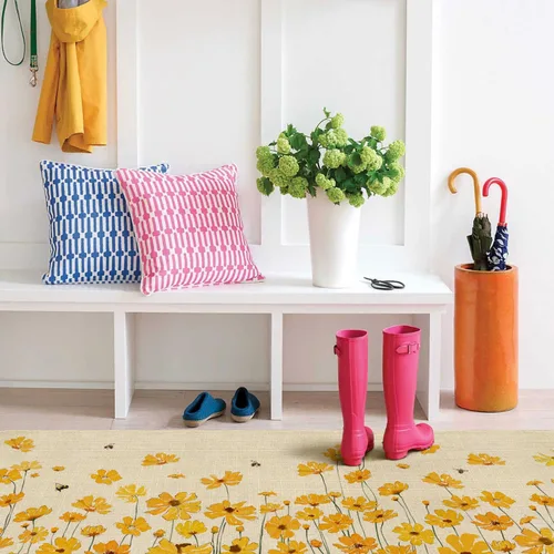 Vista 6 de Juego de 2 alfombras y tapetes de cocina de granja de primavera y verano, diseño floral de Hello Sunshine, antideslizante, lavable