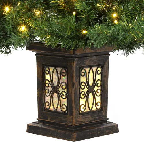 Vista 3 de GarveeHome Árbol de Navidad artificial de fibra óptica de 4.5 pies, árbol de Navidad artificial en maceta preiluminado con 300 luces LED, 8 modos