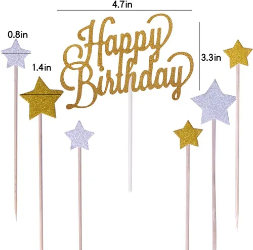 Vista 2 de Vela alternativa para tartas de cumpleaños con purpurina dorada, hecha a mano (paquete de 7)