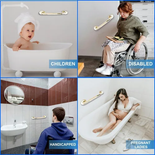 Vista 3 de Mango de ducha de 12 pulgadas, barras de agarre de acero inoxidable 304 para bañeras y duchas, barandillas estándar ADA de latón pulido