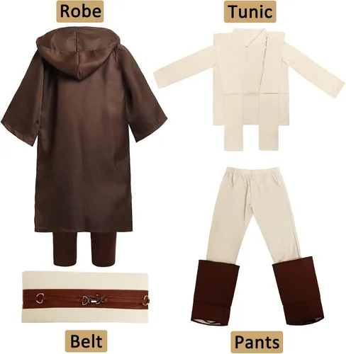 Vista 5 de Conjunto de disfraz de caballero para niños con bata con capucha, traje de Marrón