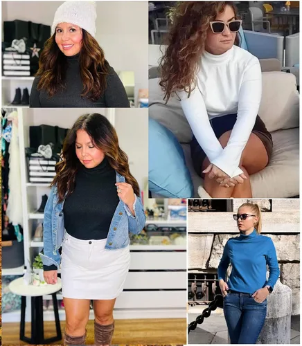 Vista 4 de WOWENY Camisas térmicas de manga larga con cuello alto para mujer, ajuste delgado, capa base suave, ropa