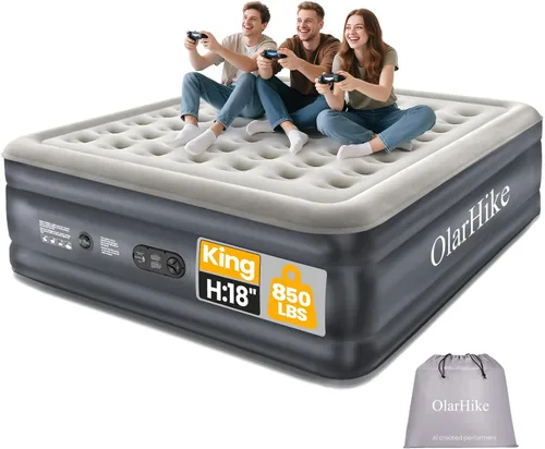 Vista 11 de OlarHike Colchón de aire individual con bomba incorporada, cama inflable de Altura estándar 18" Gris