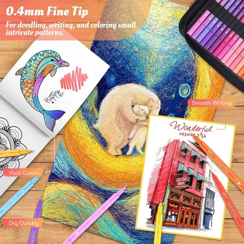 Vista 6 de Soucolor Suministros de arte para adultos, 72 colores de doble punta de pincel de punta fina, kit de arte de dibujo con estuche de arte