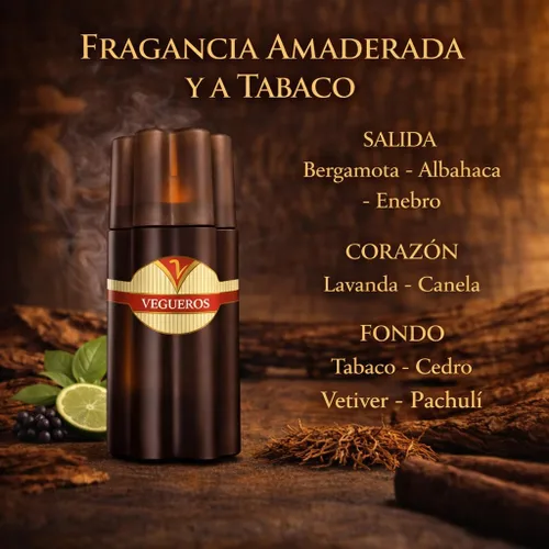 Vista 4 de Vegueros Eau de Parfum 3.4 oz – Perfume Cubano – Fragancia masculina de tabaco amaderado inspirada en la tradición cubana – Perfume de larga