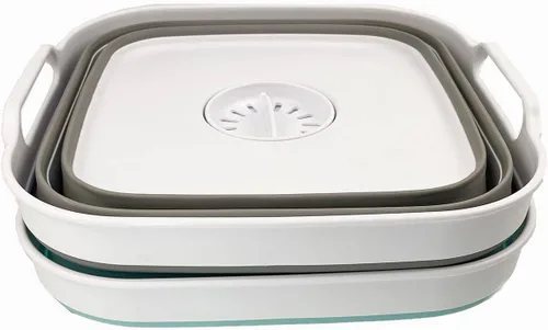 Vista 2 de SAMMART Sartén de plástico plegable de 10 L (2.6 galones) con tapón de drenaje, tina de lavado portátil, bañera plegable, almacenamiento de cocina