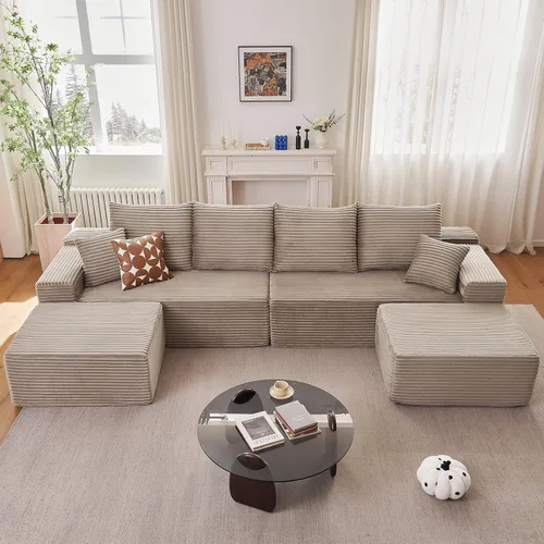 Vista 110 de Lakifun Sofá en Forma de L de 107" con Otomana, Seccional Modular Moderno Sofá Cómodo en Forma de U Nube, Asiento Profundo, Chaise Longue Cama