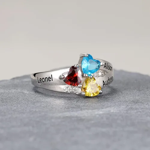 Vista 4 de Anillo personalizado para la madre para mamá, anillo de 3 piedras de nacimiento personalizado para madre, hija, familia, día de la madre, anillos